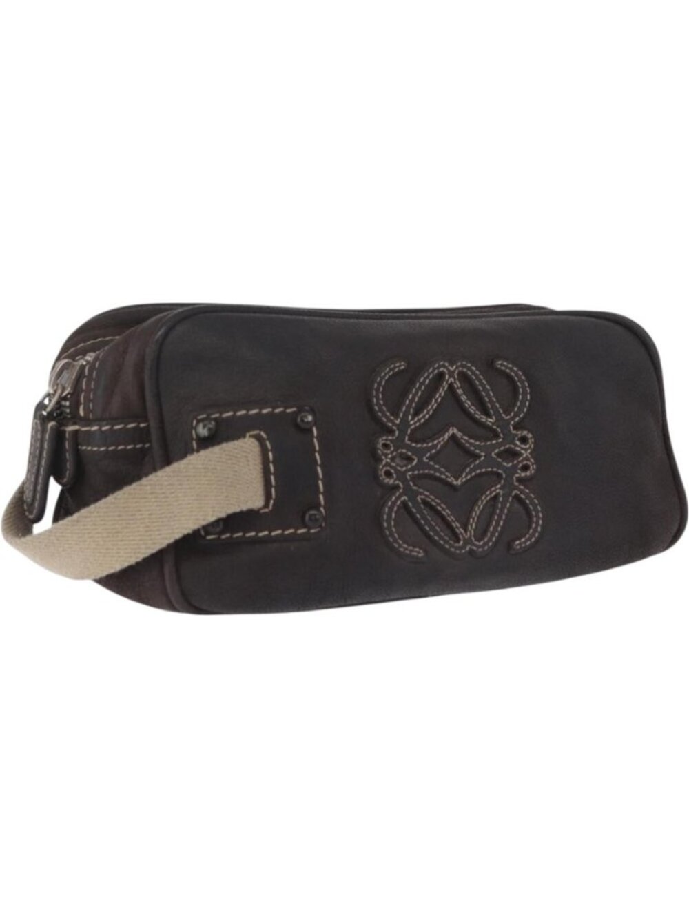 LOEWE Clutch Bag Leather Dark Brown Silver
